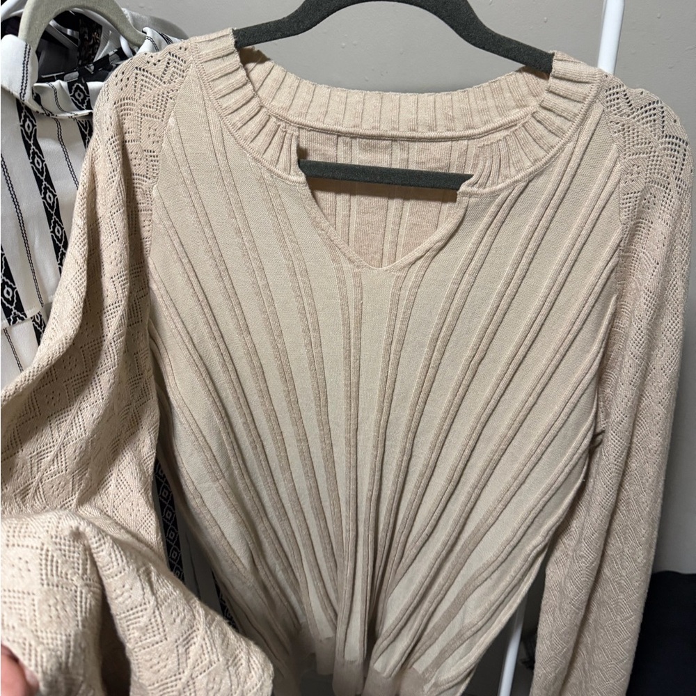 Beige Knit V-Neck Sweater